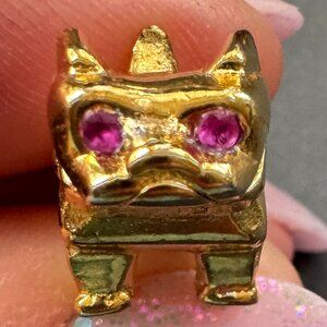 Vintage Gold plated MACK Truck Bulldog Tie Bar charm Pink Rhinestone eyes